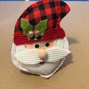 Adorable‎ Plush Santa Claus Head Ornament Buffalo Plaid Christmas Holiday Decor
